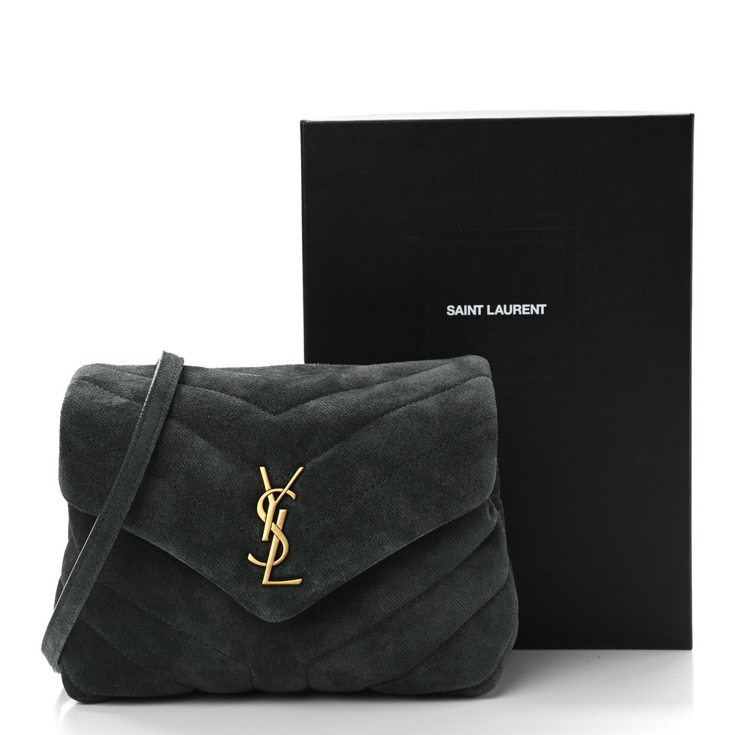 Saint Laurent Croute Velour Y Quilted Monogram Toy Loulou Crossbody Bag Dark Forest 12 of 12