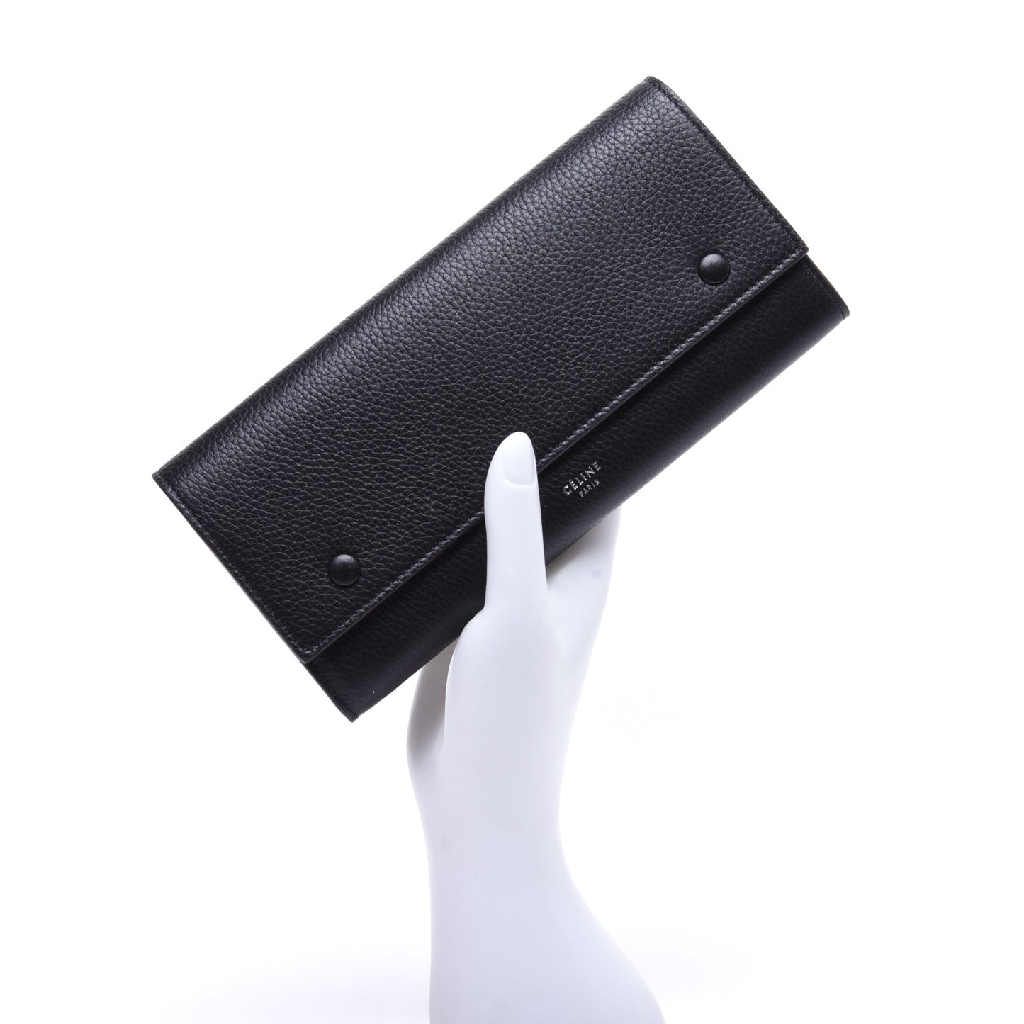 Drummed Calfskin Large Multifunction Flap Wallet Black