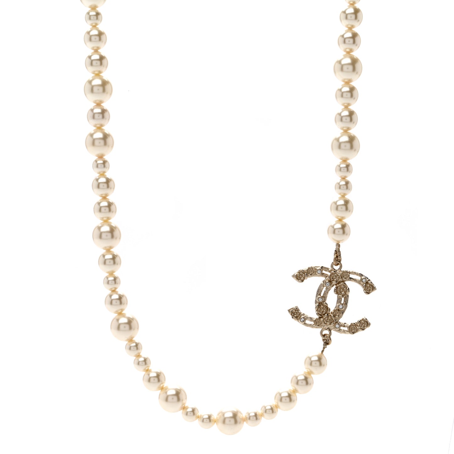 Pearl Crystal CC Camellia Short Necklace Gold