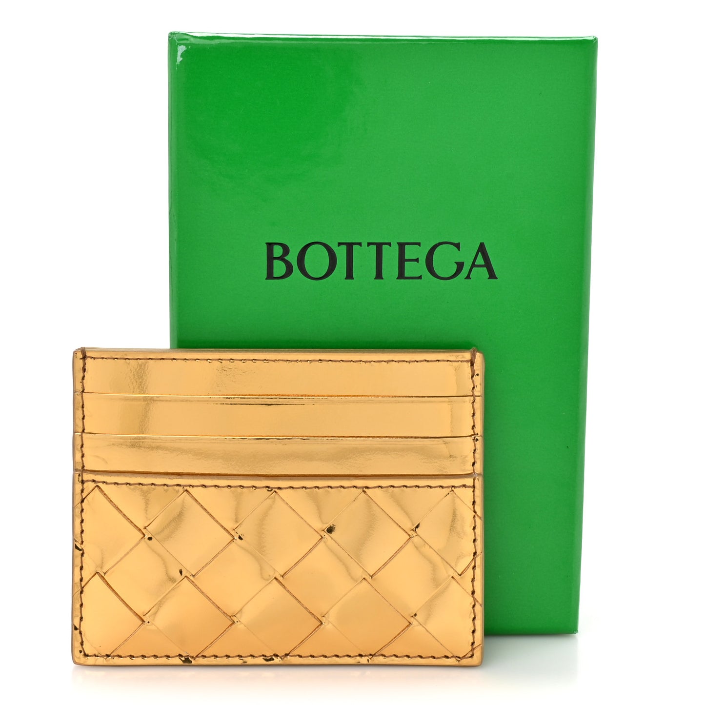 Metallic Nappa Intrecciato Card Case Gold