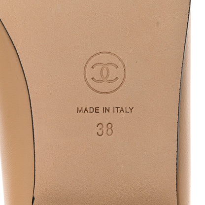 Chanel Lambskin Cap Toe CC Ballerina Flats 38 Beige Black 8 of 10