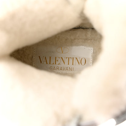Valentino Garavani Metallic Calfskin Suede Shearling Shegoes High Top Sneakers 38 Argento 4 of 9