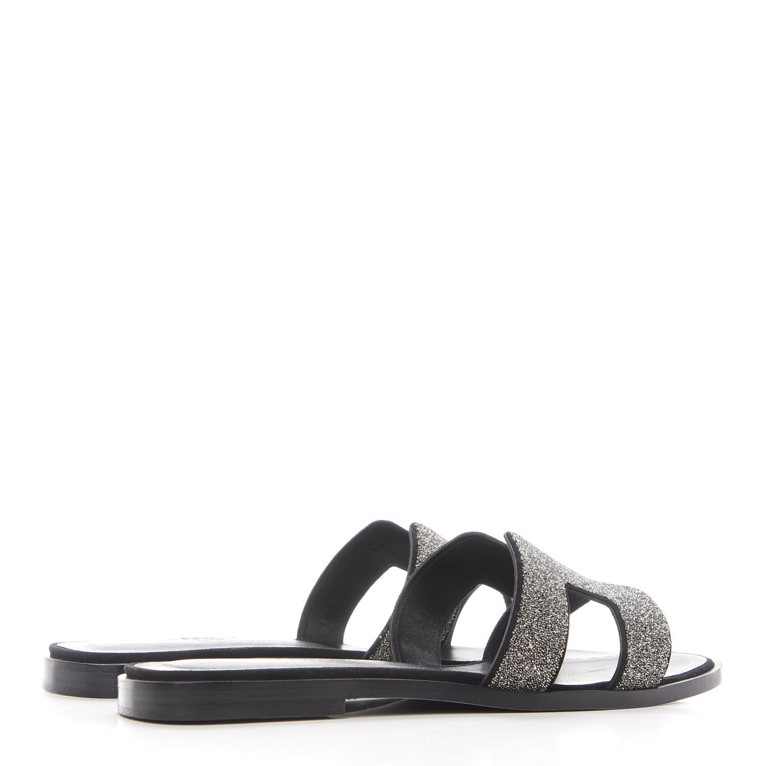 Hermes Suede Goatskin Crystal Powder Oran Sandals 37 Black 4 of 8