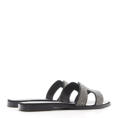 Hermes Suede Goatskin Crystal Powder Oran Sandals 37 Black 4 of 8