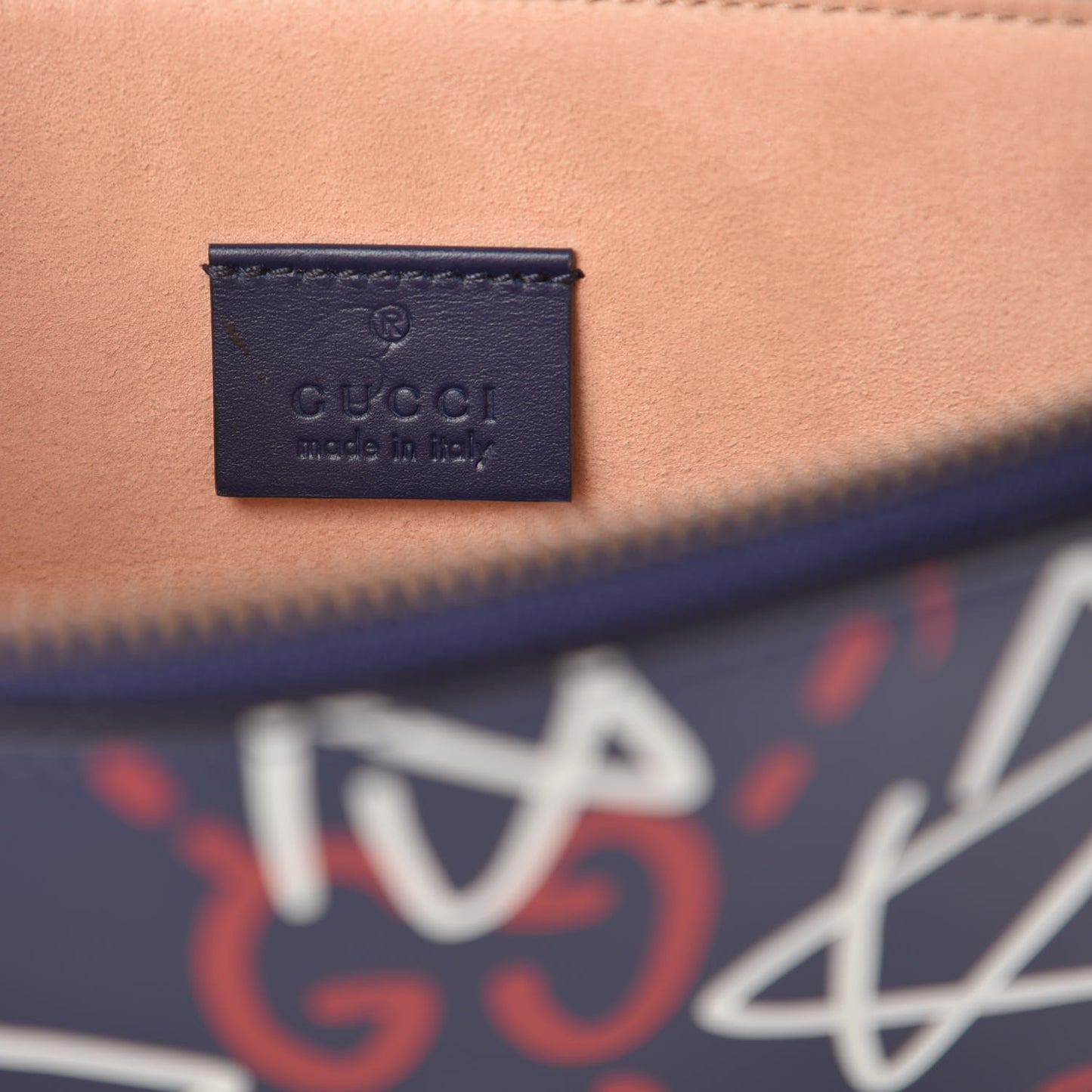 Calfskin GucciGhost Print Pouch Blue Agata Hibiscus Red
