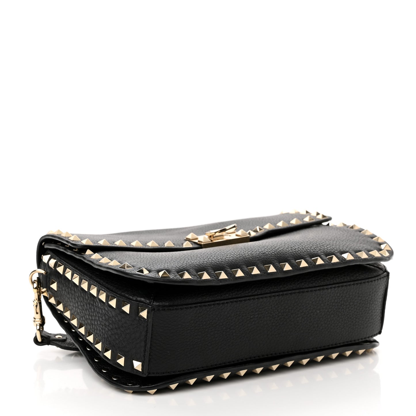 Pebbled Calfskin Medium Rockstud Flap Saddle Bag Black