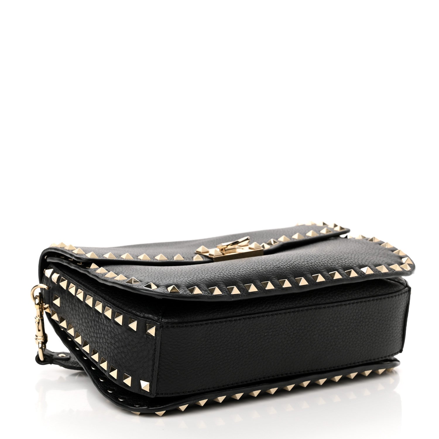 Valentino Garavani Pebbled Calfskin Medium Rockstud Flap Saddle Bag Black 4 of 11