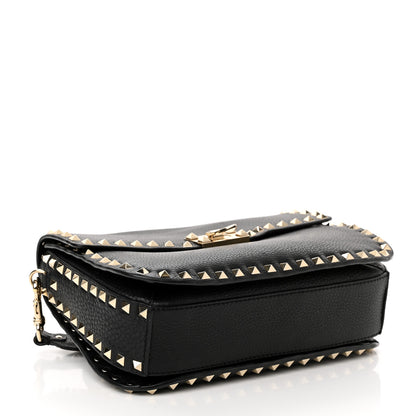 Valentino Garavani Pebbled Calfskin Medium Rockstud Flap Saddle Bag Black 4 of 11