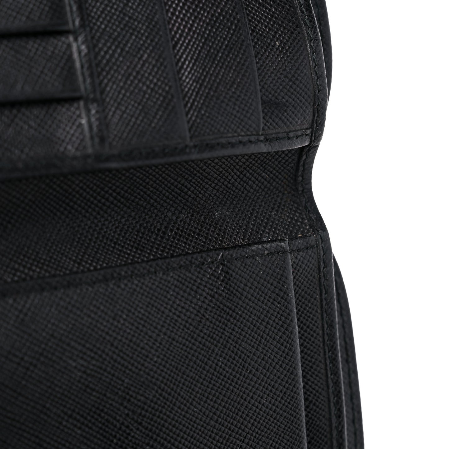 Tessuto Nylon Saffiano Tri-Fold Compact Wallet Black