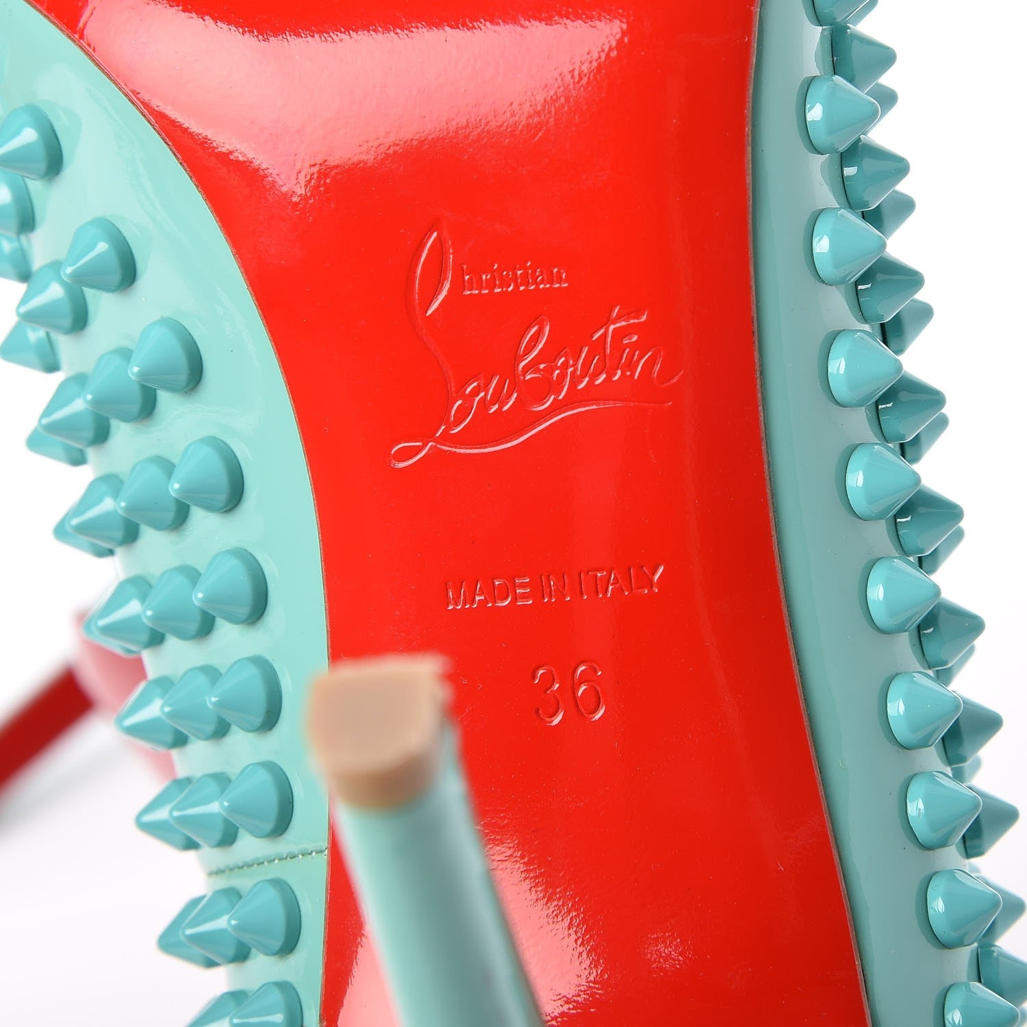 Christian Louboutin Patent Pigalle Spikes 100 Pumps 36 Turquoise 6 of 7