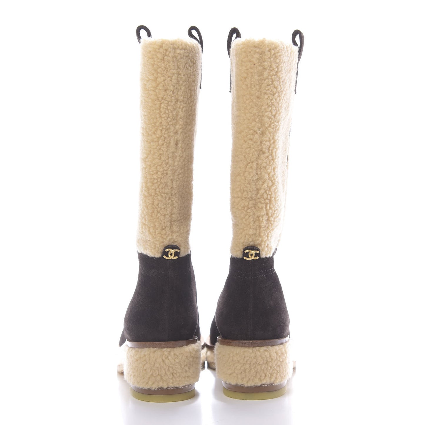 Shearling Suede Calfskin High Boots 35.5 Brown Beige