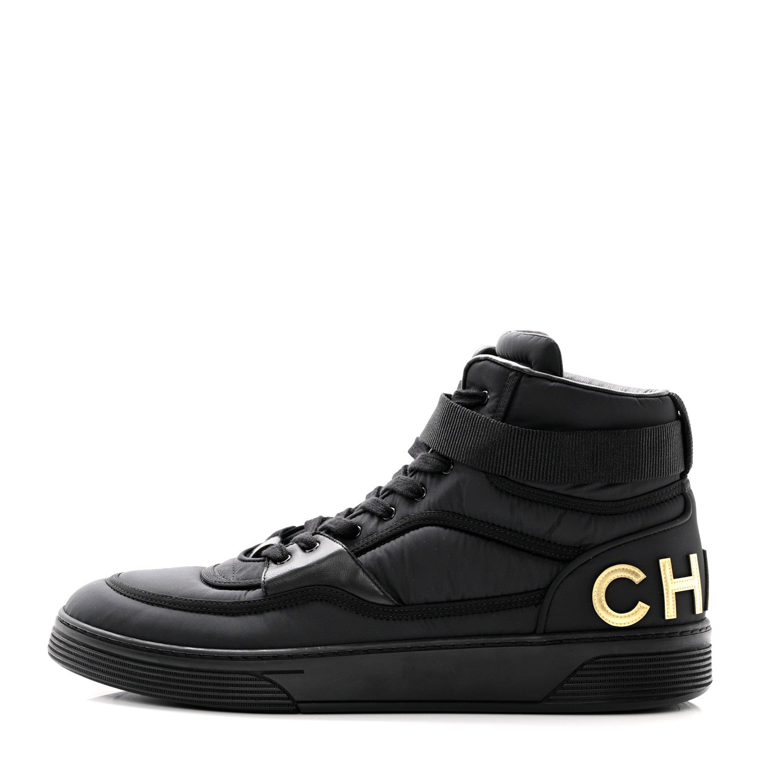 Chanel Lambskin Mens Logo High Top Sneakers 45 Black 1 of 10