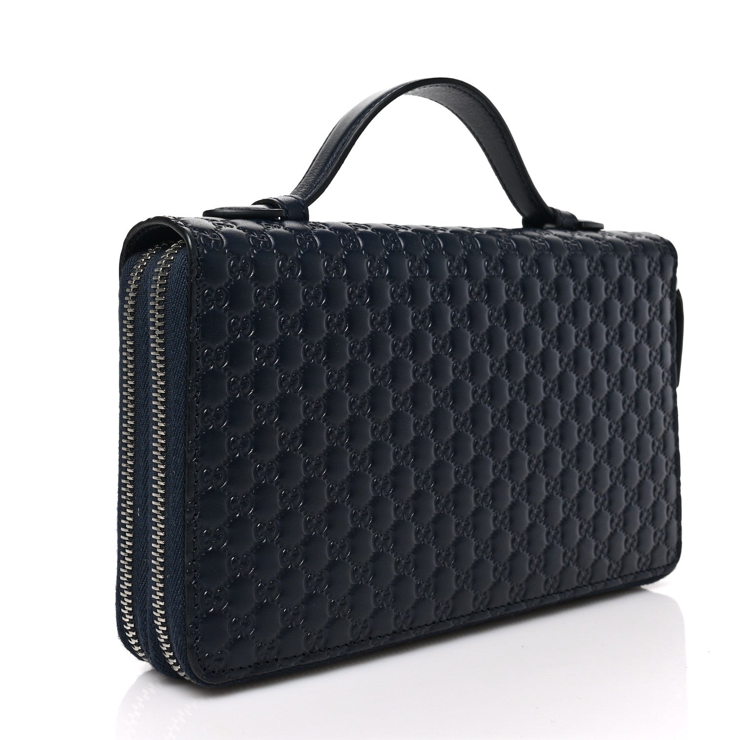 Gucci Microguccissima Zip Around Top Handle Travel Wallet Navy