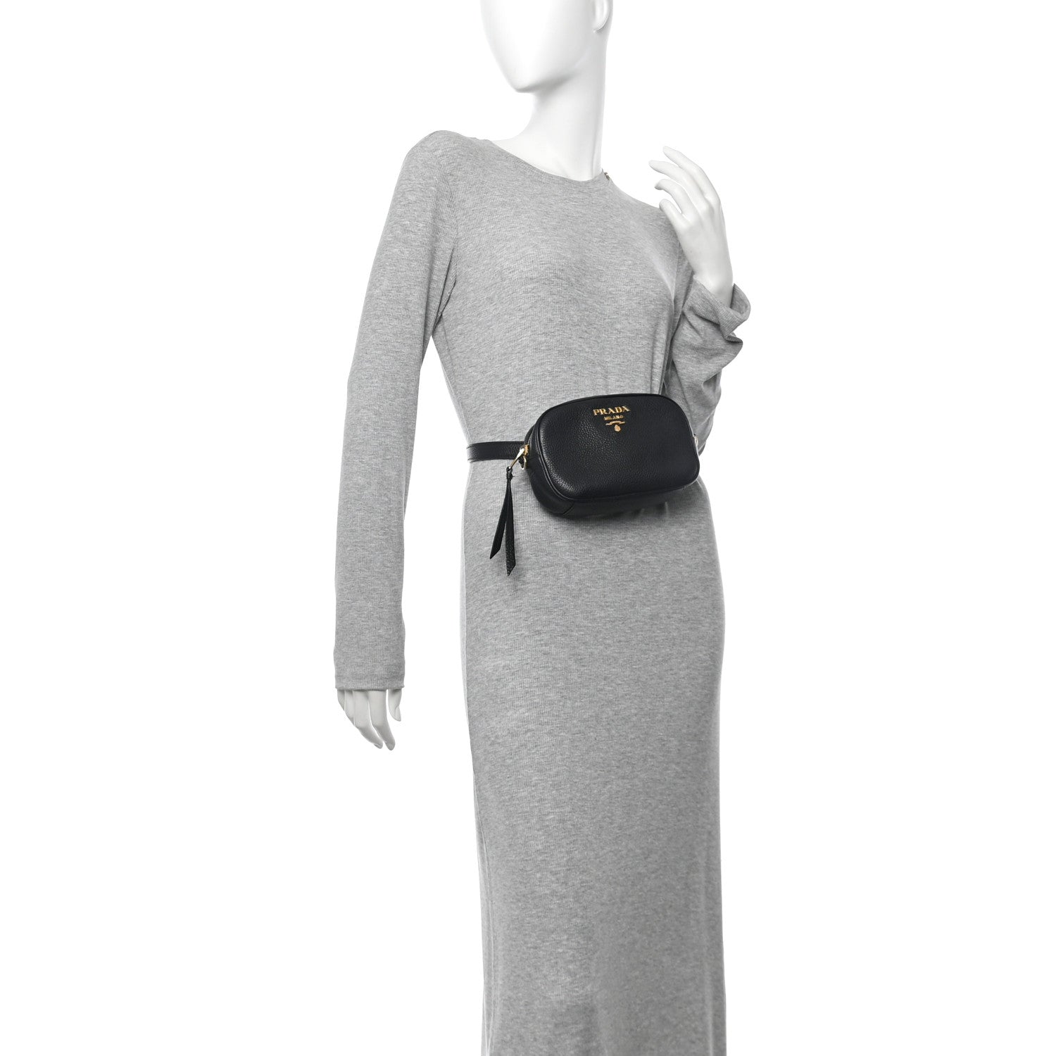 Prada Vitello Daino Logo Belt Bag Black 2 of 12