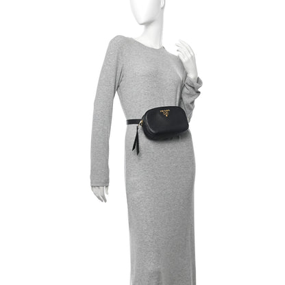 Prada Vitello Daino Logo Belt Bag Black 2 of 12