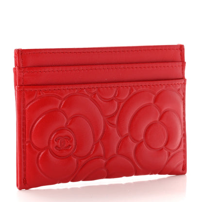 Chanel Lambskin Camellia Embossed Card Holder Red 3 of 8