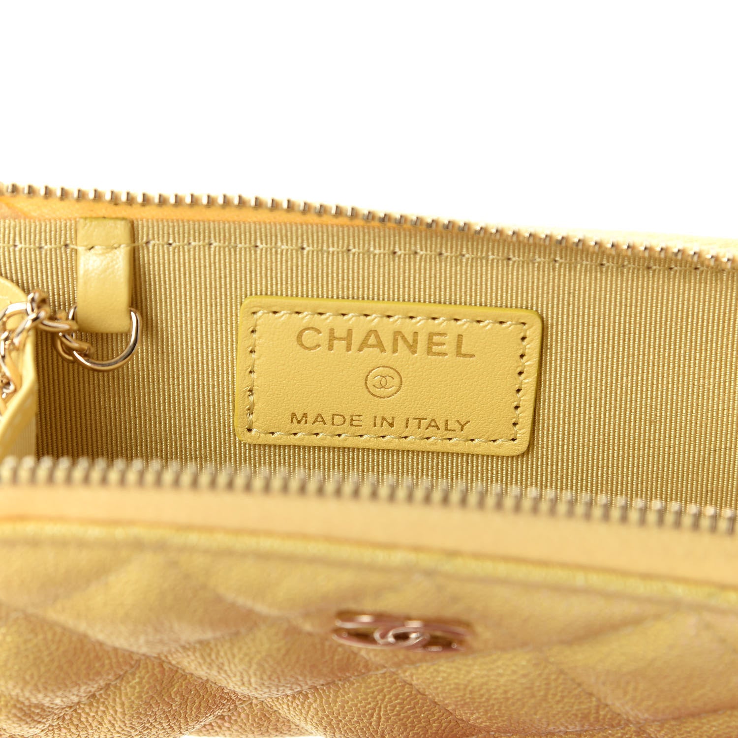 Chanel Iridescent Caviar Quilted Key Holder Case Yellow 6 of 7