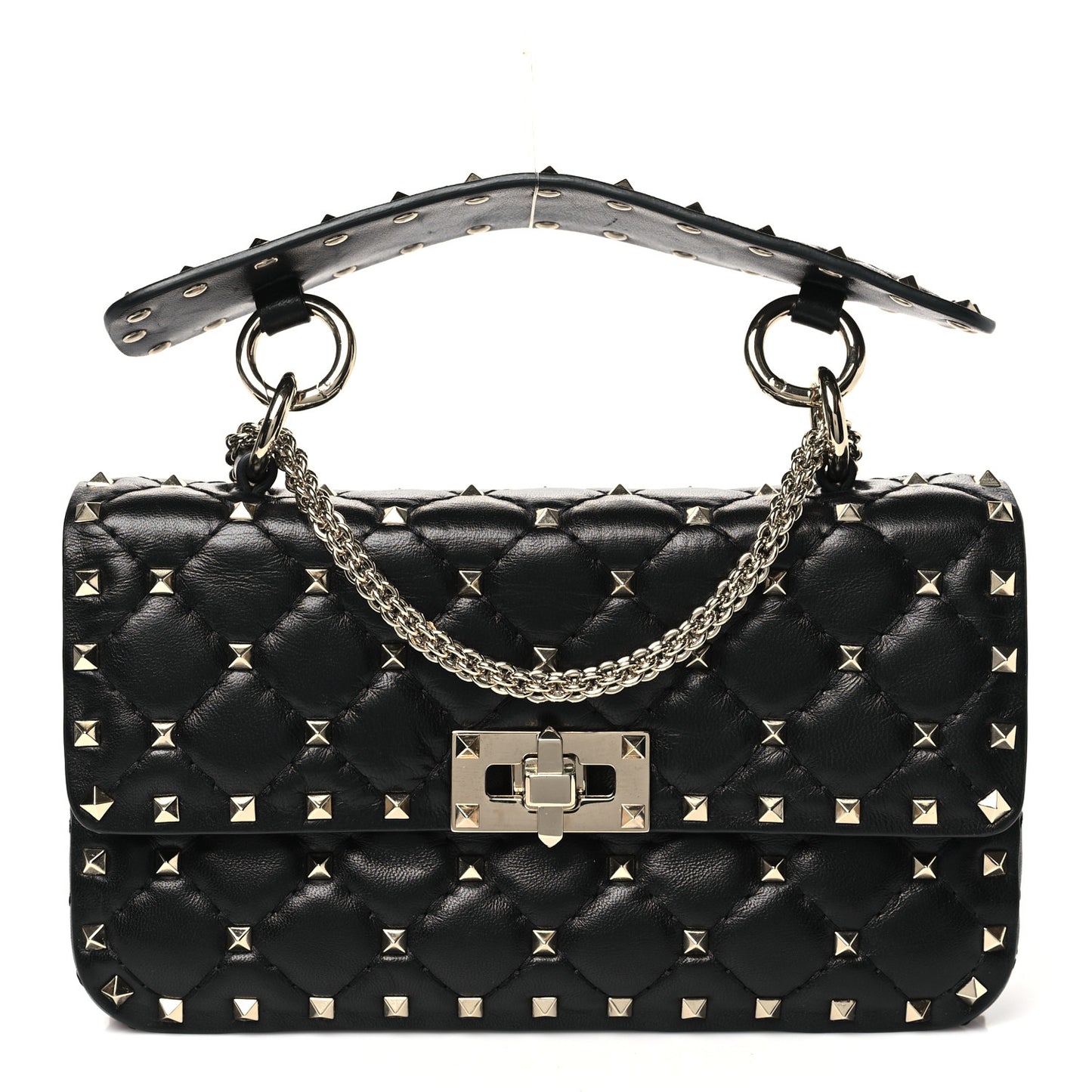 Craquele Nappa Small Rockstud Spike Shoulder Bag Black