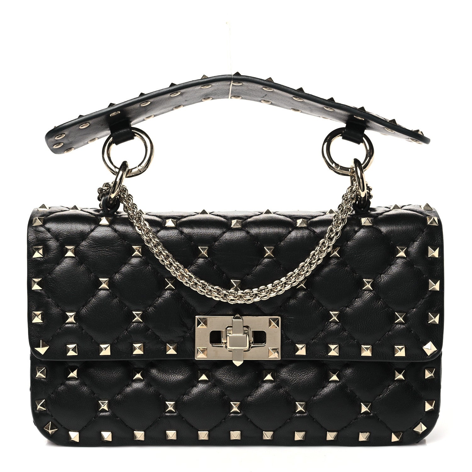 Valentino Garavani Craquele Nappa Small Rockstud Spike Shoulder Bag Black 1 of 9