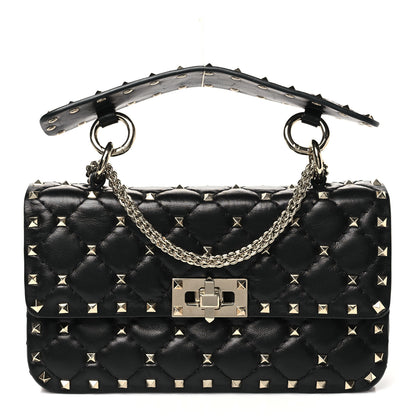 Valentino Garavani Craquele Nappa Small Rockstud Spike Shoulder Bag Black 1 of 9