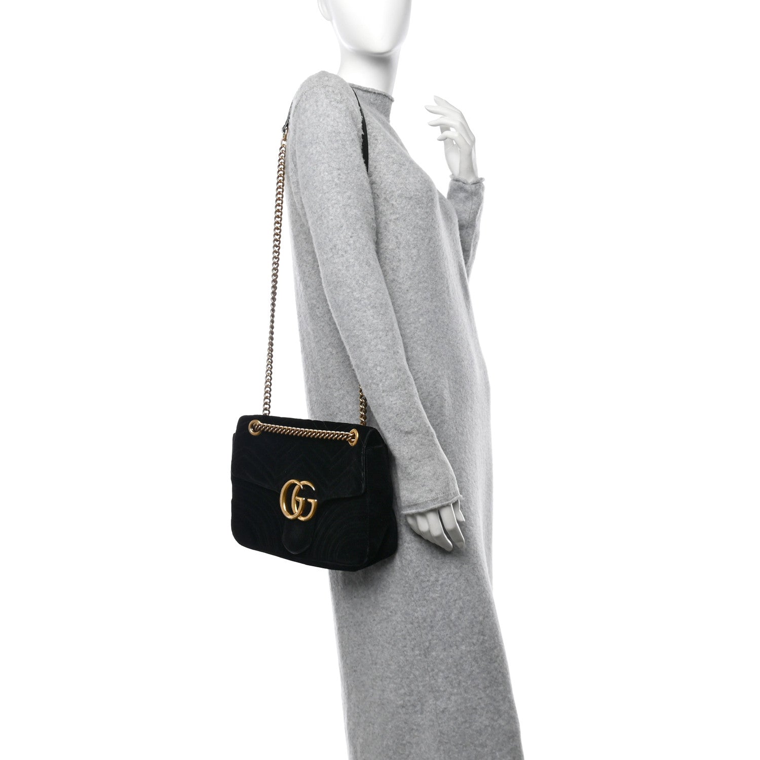 Gucci Velvet Matelasse Medium GG Marmont Shoulder Bag Black 2 of 12