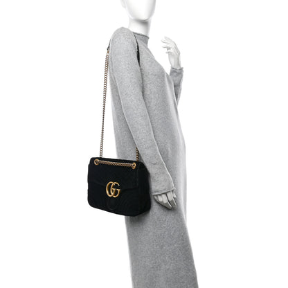 Gucci Velvet Matelasse Medium GG Marmont Shoulder Bag Black 2 of 12