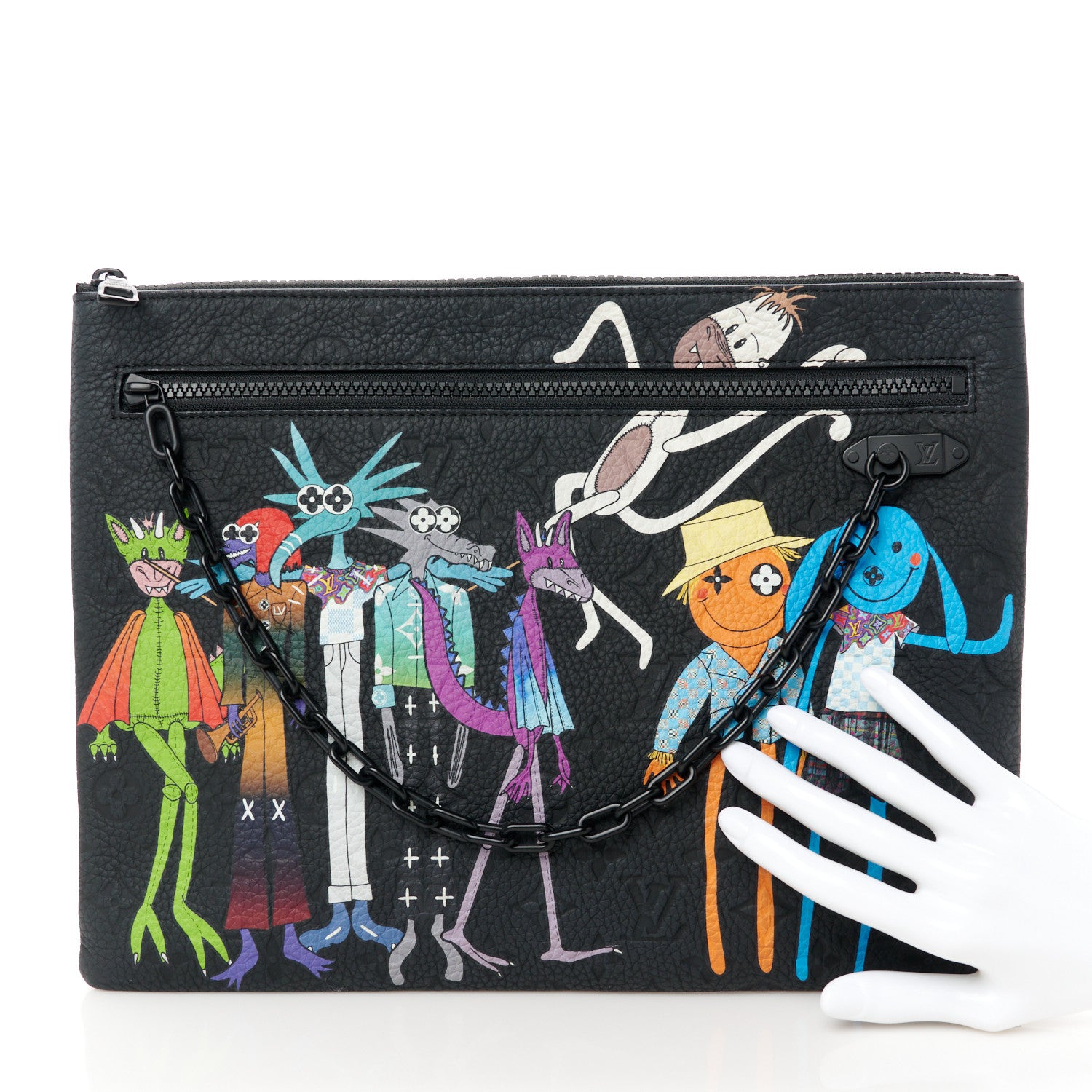 Louis Vuitton Taurillon Monogram Embroidered Cartoon LV Friends A4 Pochette Black 2 of 9