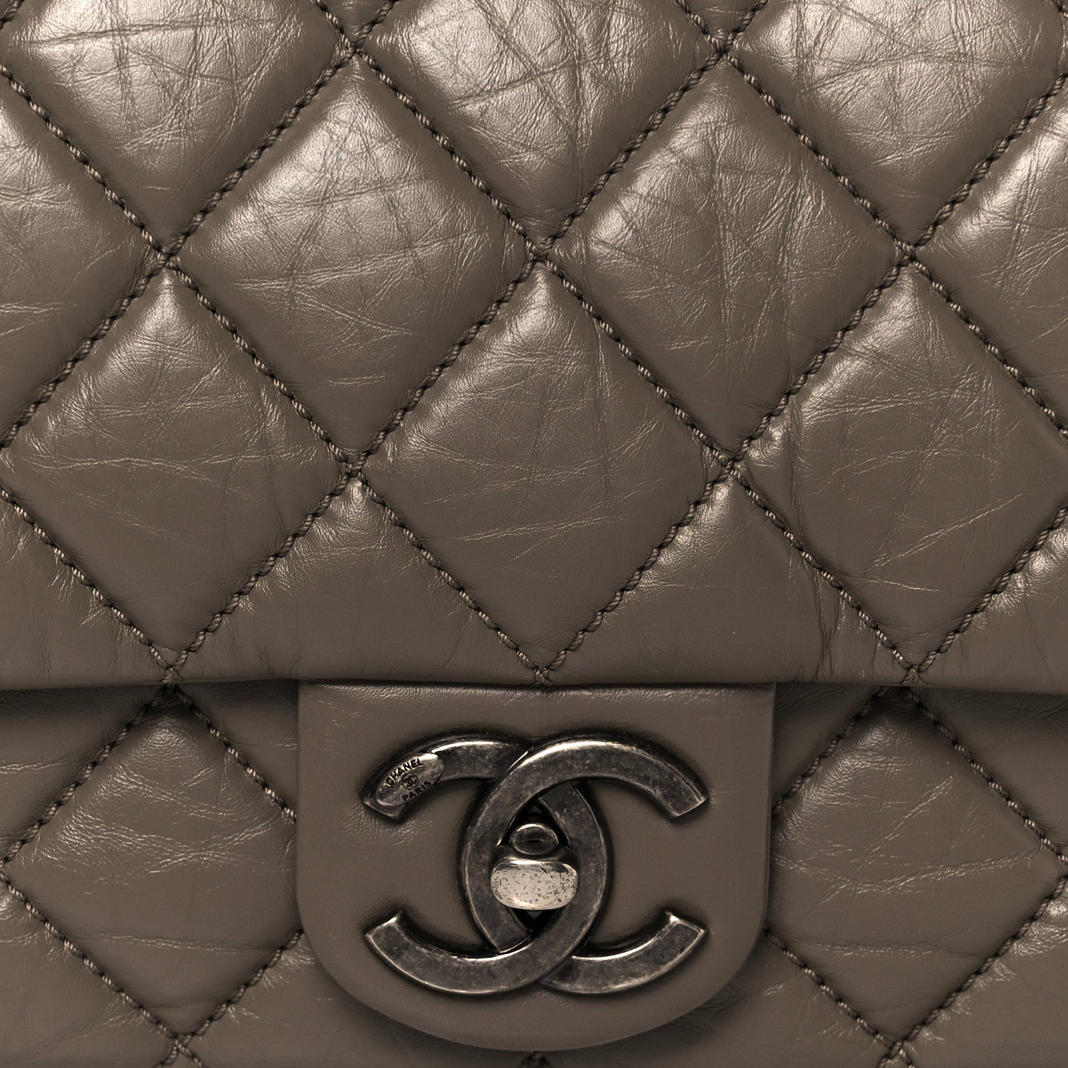 Chanel Aged Calfskin Jumbo New Portobello Flap Grey 9 of 11