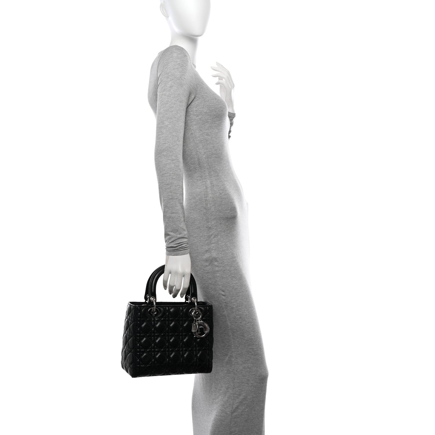 Christian Dior Lambskin Cannage Medium Lady Dior Black 2 of 14