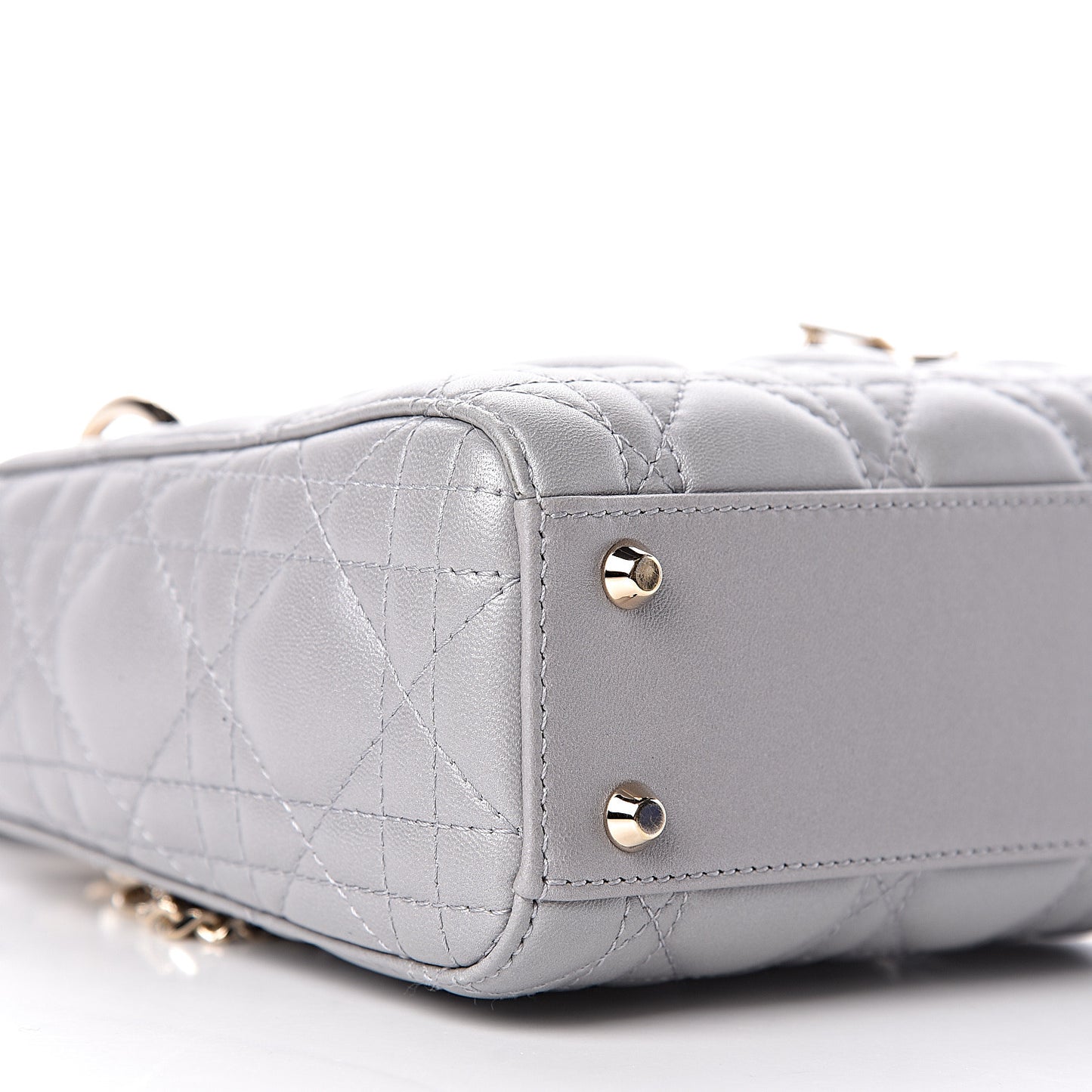 Metallic Lambskin Cannage Mini Lady Dior Grey