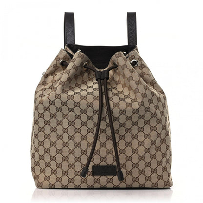 Gucci Monogram Dollar Calfskin O Drawstring Backpack Beige Ebony Testa di Moro Dark Chocolate 1 of 12