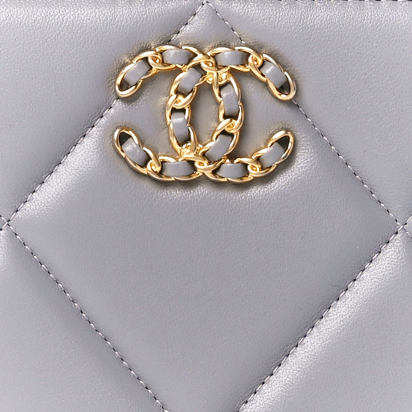 Lambskin Quilted Chanel 19 Long Zipped Around Wallet Grey