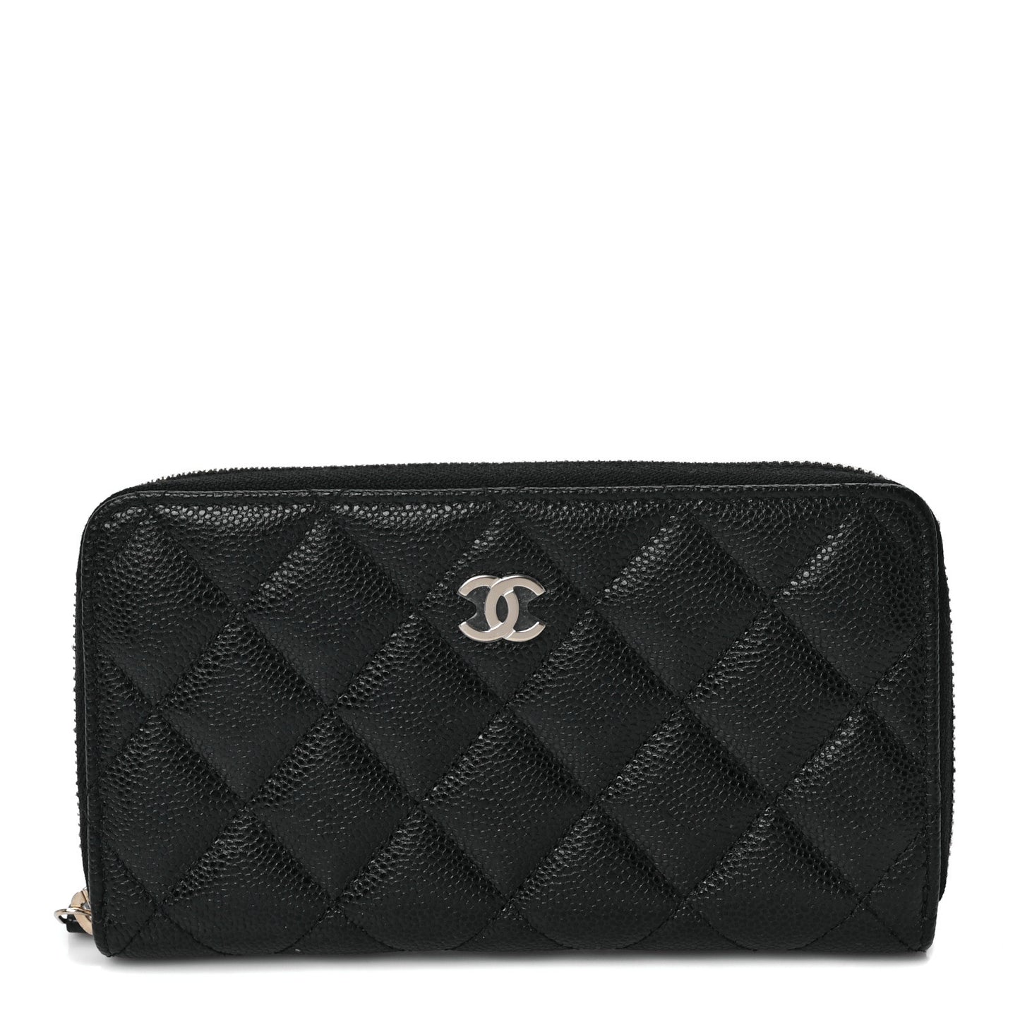 Caviar Quilted Medium Zip Around Wallet Black
