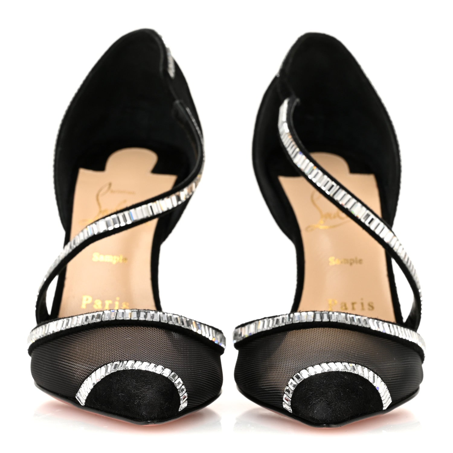 Christian Louboutin Suede Mesh Embellished Crystal Chiara Dams 100 Pumps 36 Black 3 of 8