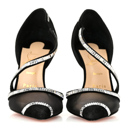Christian Louboutin Suede Mesh Embellished Crystal Chiara Dams 100 Pumps 36 Black 3 of 8