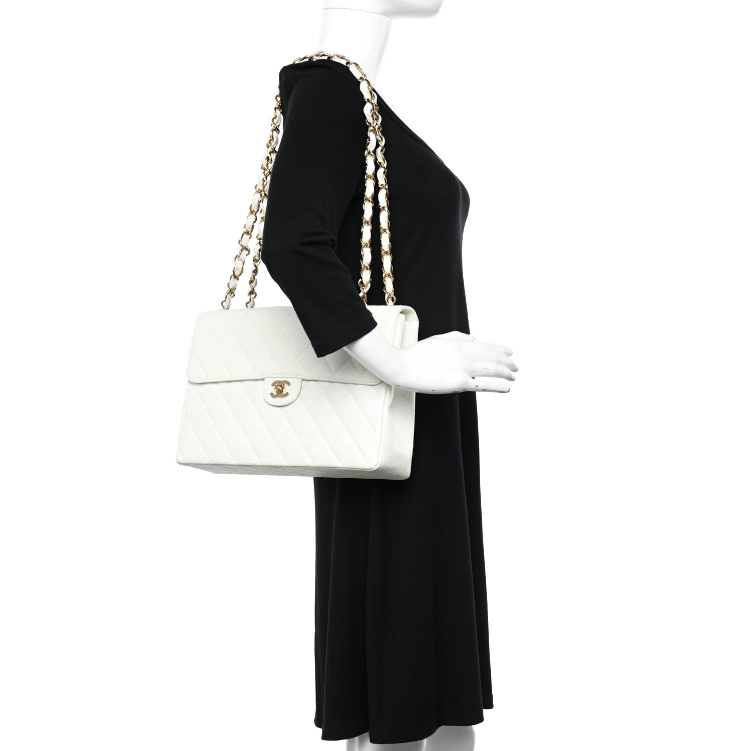 Chanel Caviar Quilted Jumbo Single Flap White 2 of 14