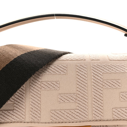 Fendi Canvas Vitello King Bi-Color Strap FF Embroidered Mini Baguette Poudre 7 of 9