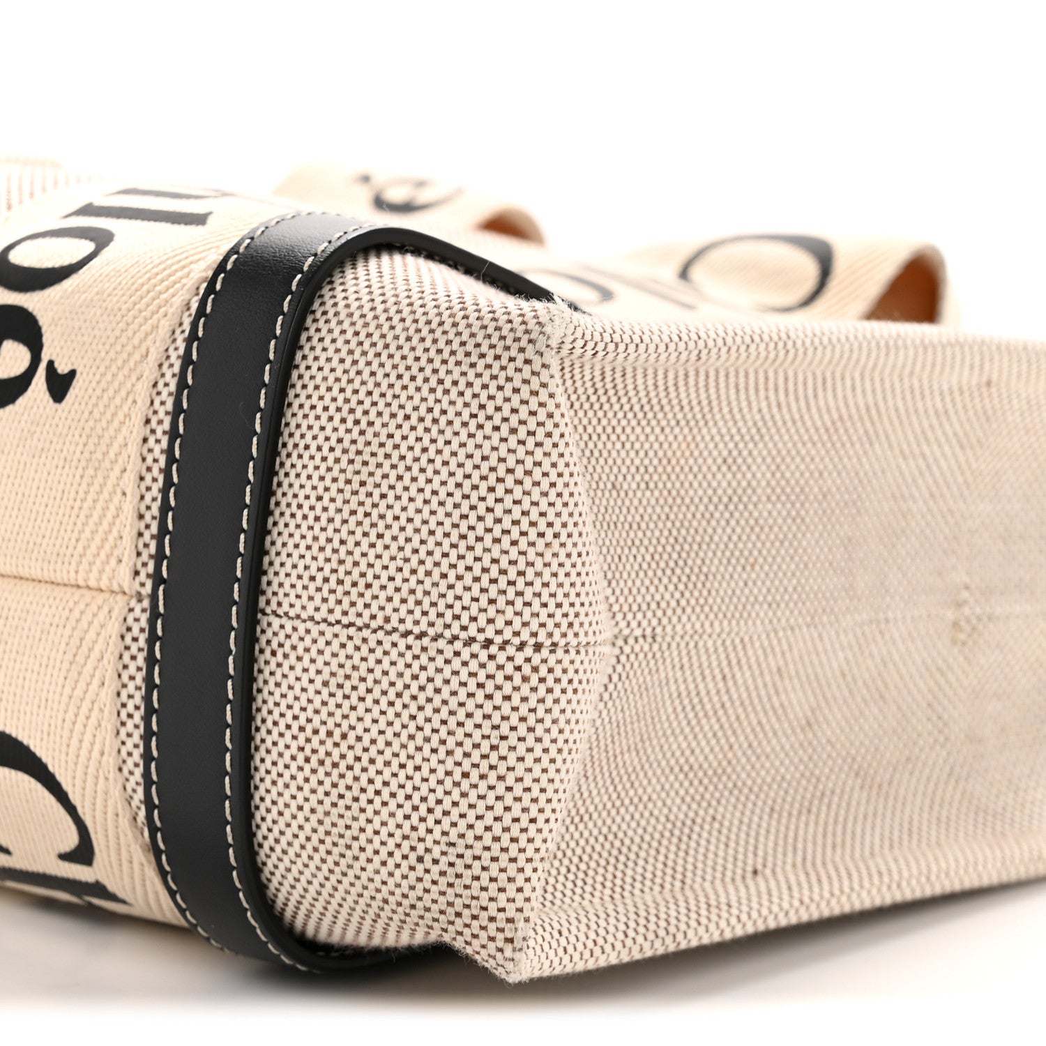 Chloe Cotton Calfskin Small Woody Ribbon Tote With Strap White Navy 10 of 12