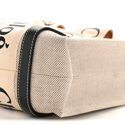 Chloe Cotton Calfskin Small Woody Ribbon Tote With Strap White Navy 10 of 12