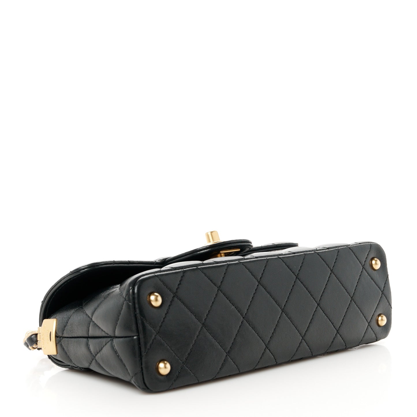 Lambskin Quilted Mini Flap Top Handle Bag Black