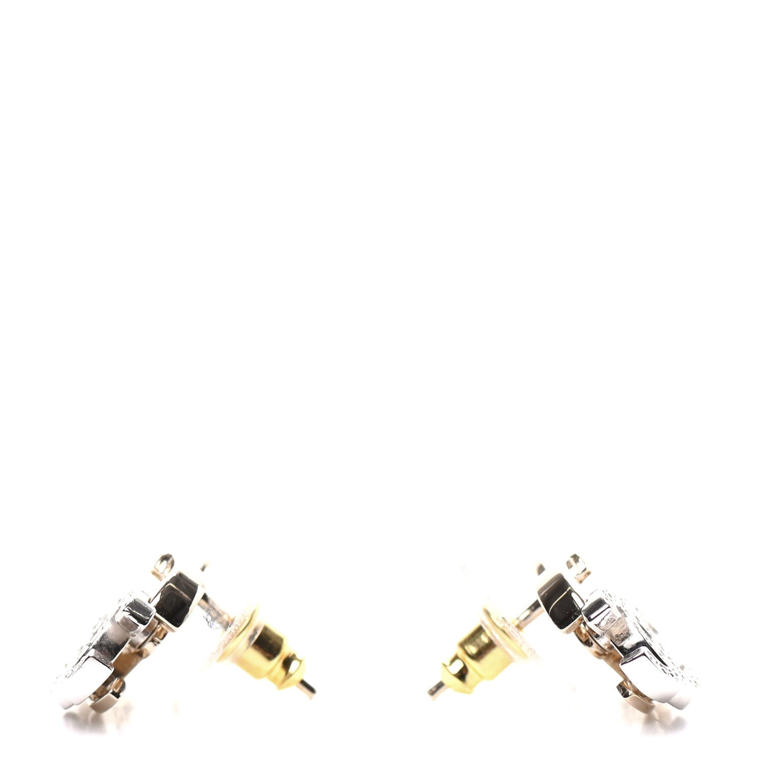 Chanel Crystal Double CC Earrings Gold Silver 3 of 5