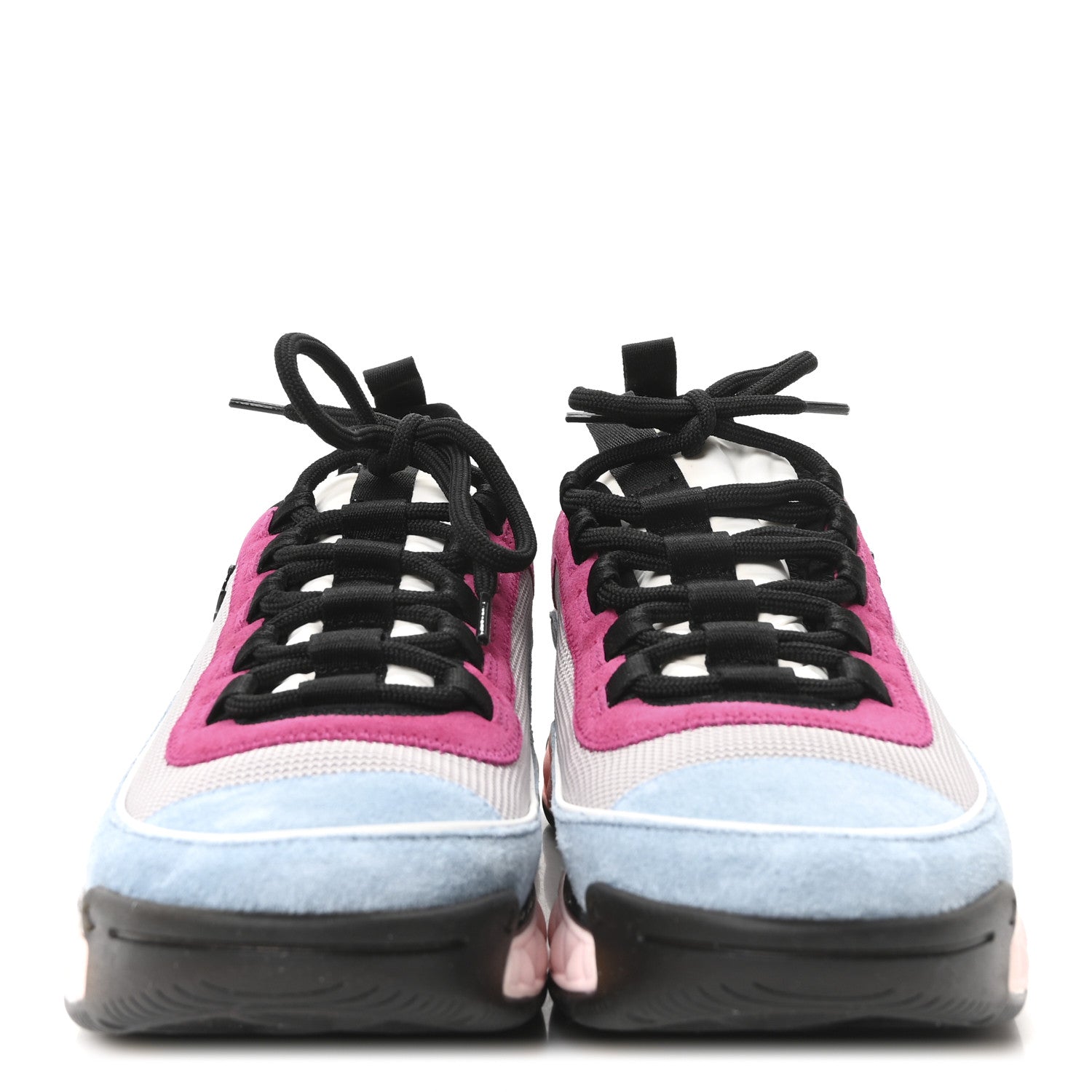 Chanel Fabric Suede CC Sneakers 40 Light Grey Light Blue Fuchsia 3 of 9