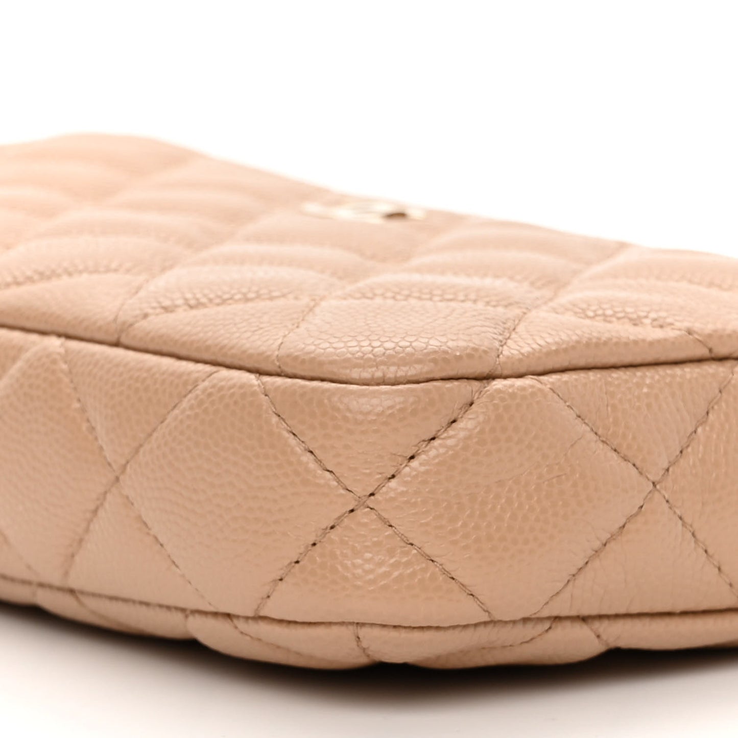 Caviar Quilted Small Clutch With Chain Beige