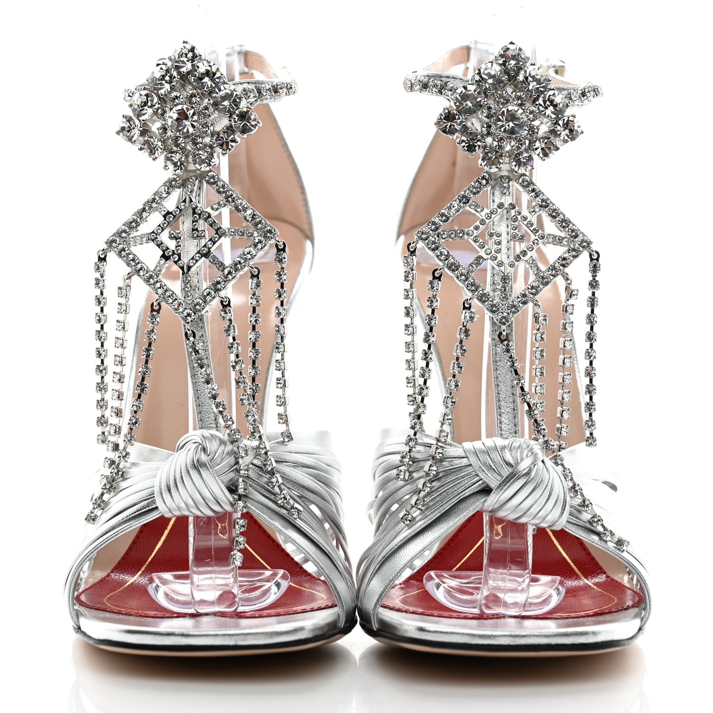 Metallic Nappa Crystal Crawford Strap High Heel Sandals 37 Silver