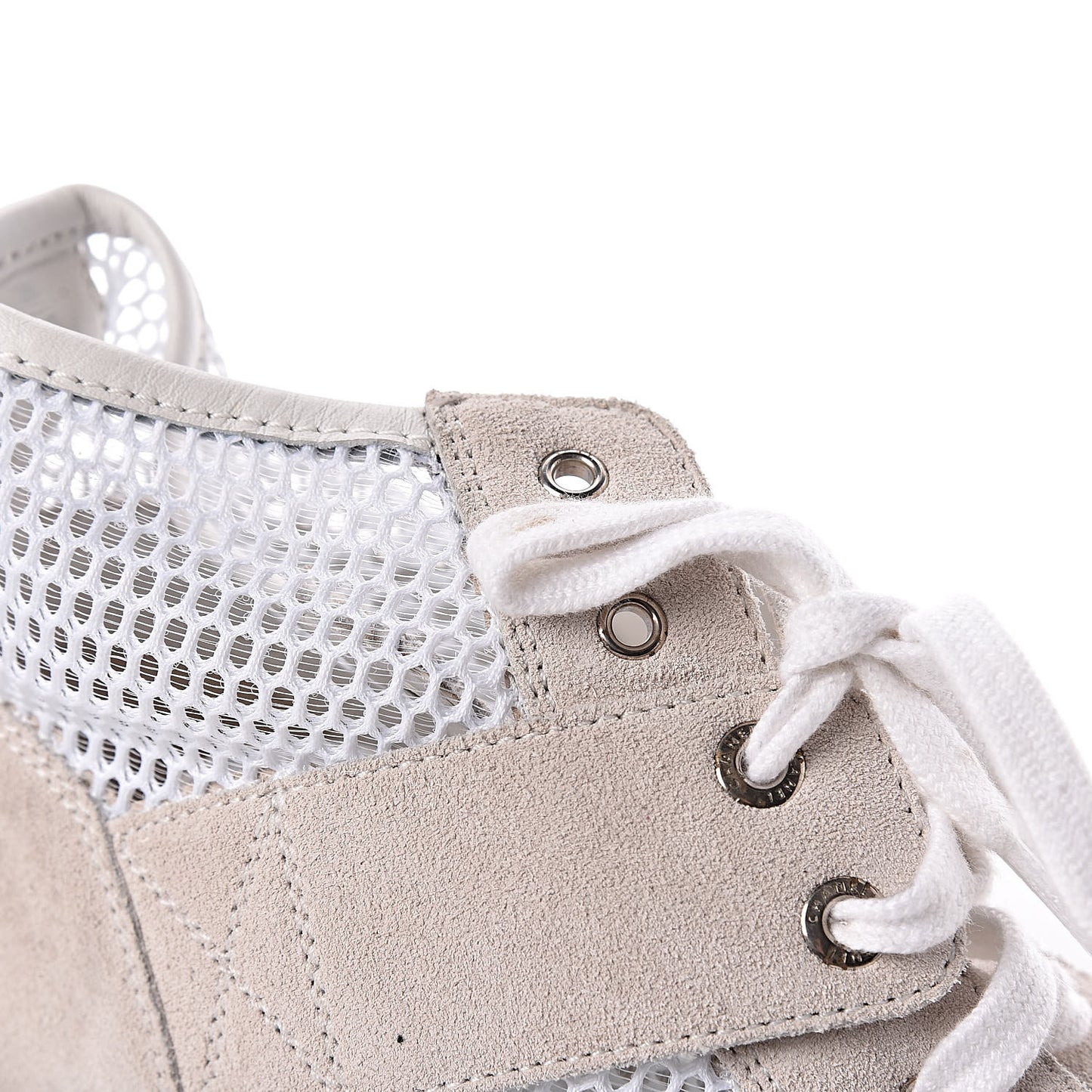 Fabric Mesh Suede Calfskin High Top Sneakers 41 White