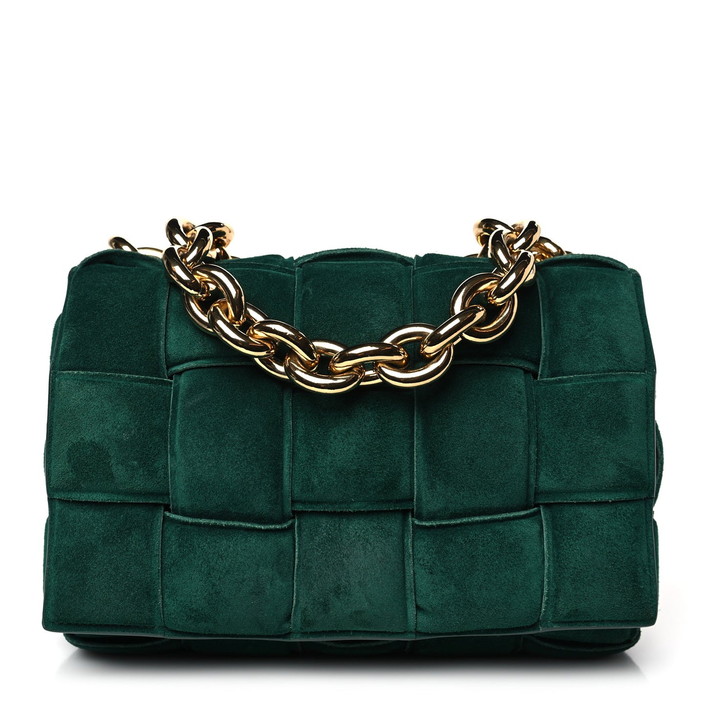 Suede Maxi Intrecciato Padded Chain Cassette Crossbody Bag Emerald Green