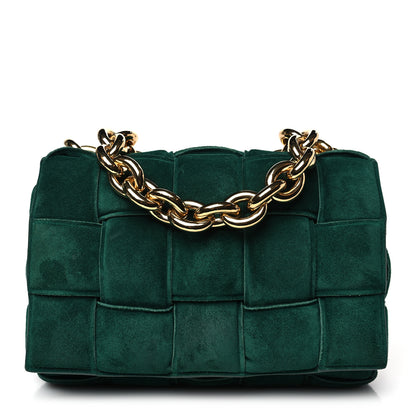 Bottega Veneta Suede Maxi Intrecciato Padded Chain Cassette Crossbody Bag Emerald Green 1 of 10