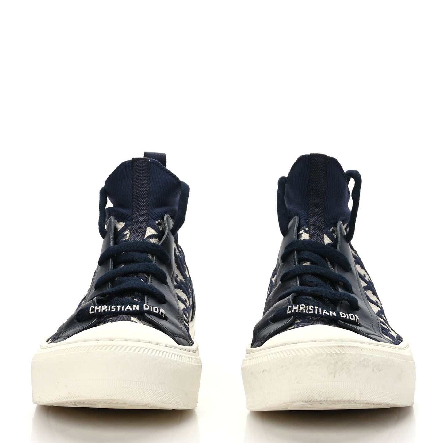 Technical Knit Calfskin Oblique Womens Walk'n Dior Mid Top Sneakers 36 Deep Blue