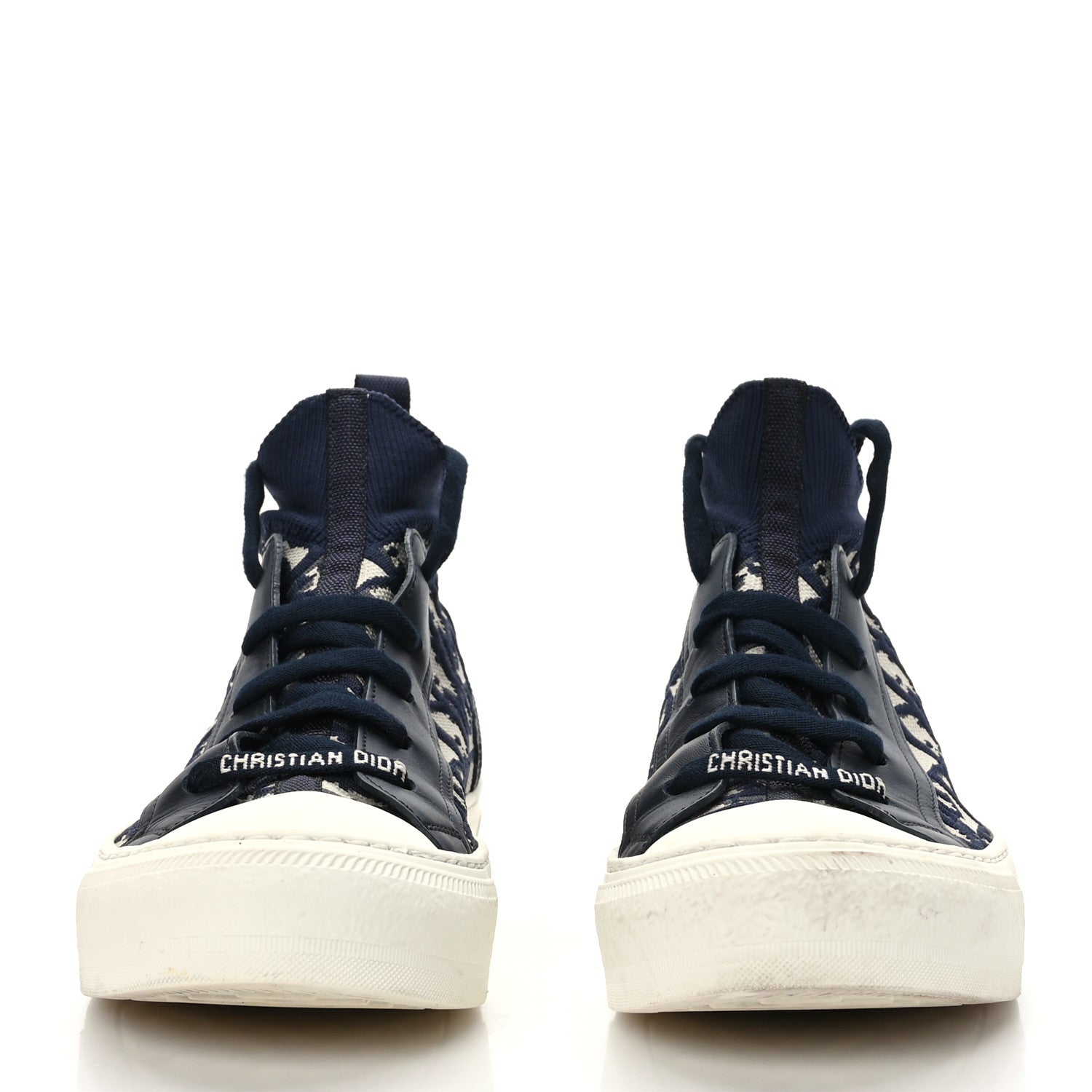 Christian Dior Technical Knit Calfskin Oblique Womens Walk'n Dior Mid Top Sneakers 36 Deep Blue 2 of 8