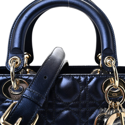 Christian Dior Metallic Calfskin Cannage Medium Lady Dior Blue 7 of 9